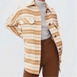 Everlane Striped Utility Jacket Shirt Brown Cream Size‎ S